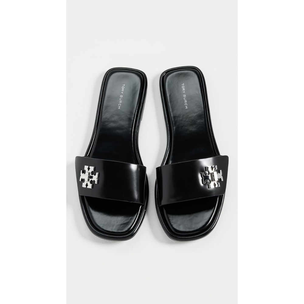 Tory Burch Women's T Lock Box Leather Slides, Perfect Black
