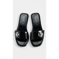 Tory Burch Women's T Lock Box Leather Slides, Perfect Black