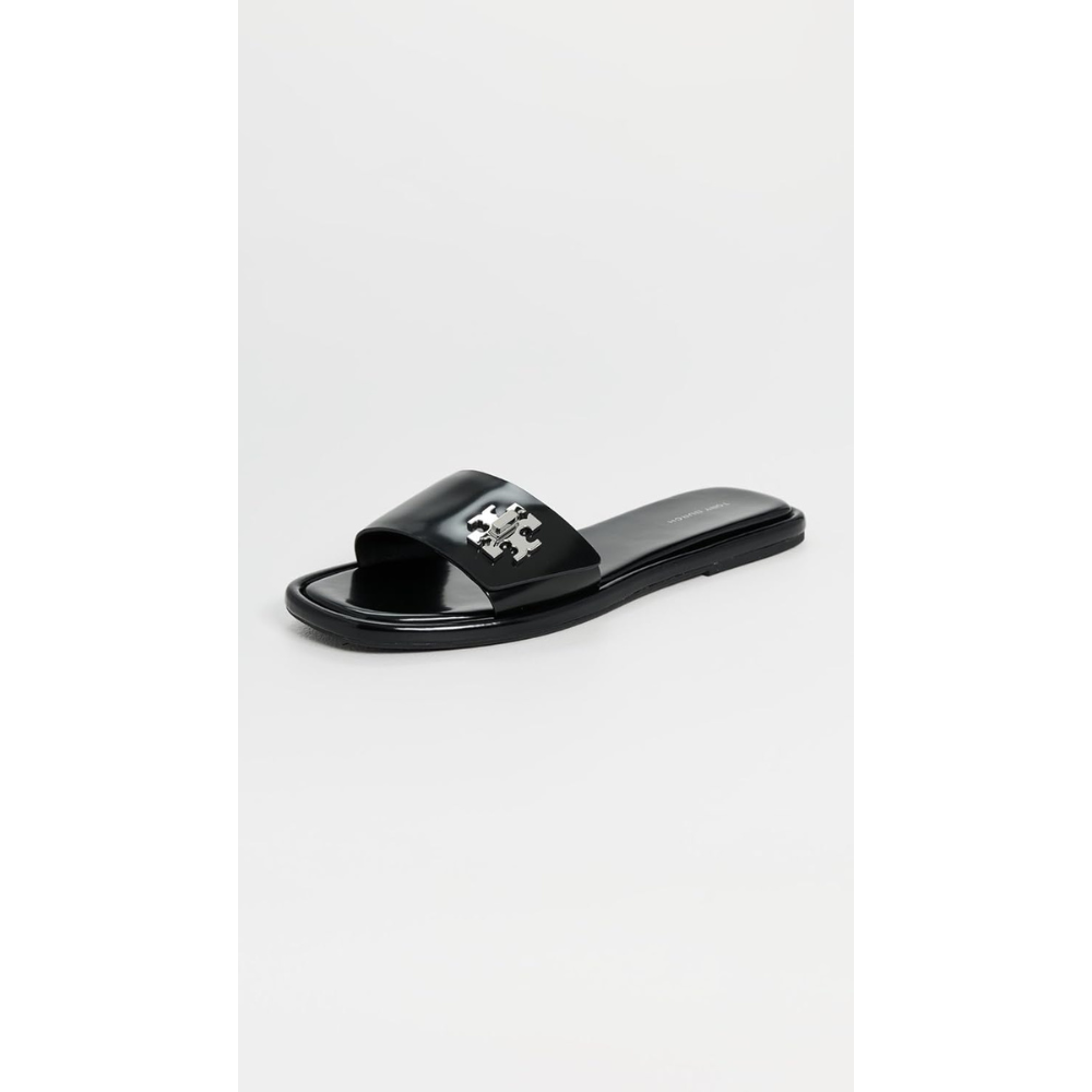 Tory Burch Women's T Lock Box Leather Slides, Perfect Black