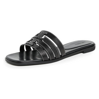Tory Burch Women's INES Tumbled Leather Cage Slide, Perfect Black/Perfect Black