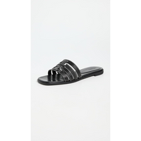 Tory Burch Women's INES Tumbled Leather Cage Slide, Perfect Black/Perfect Black