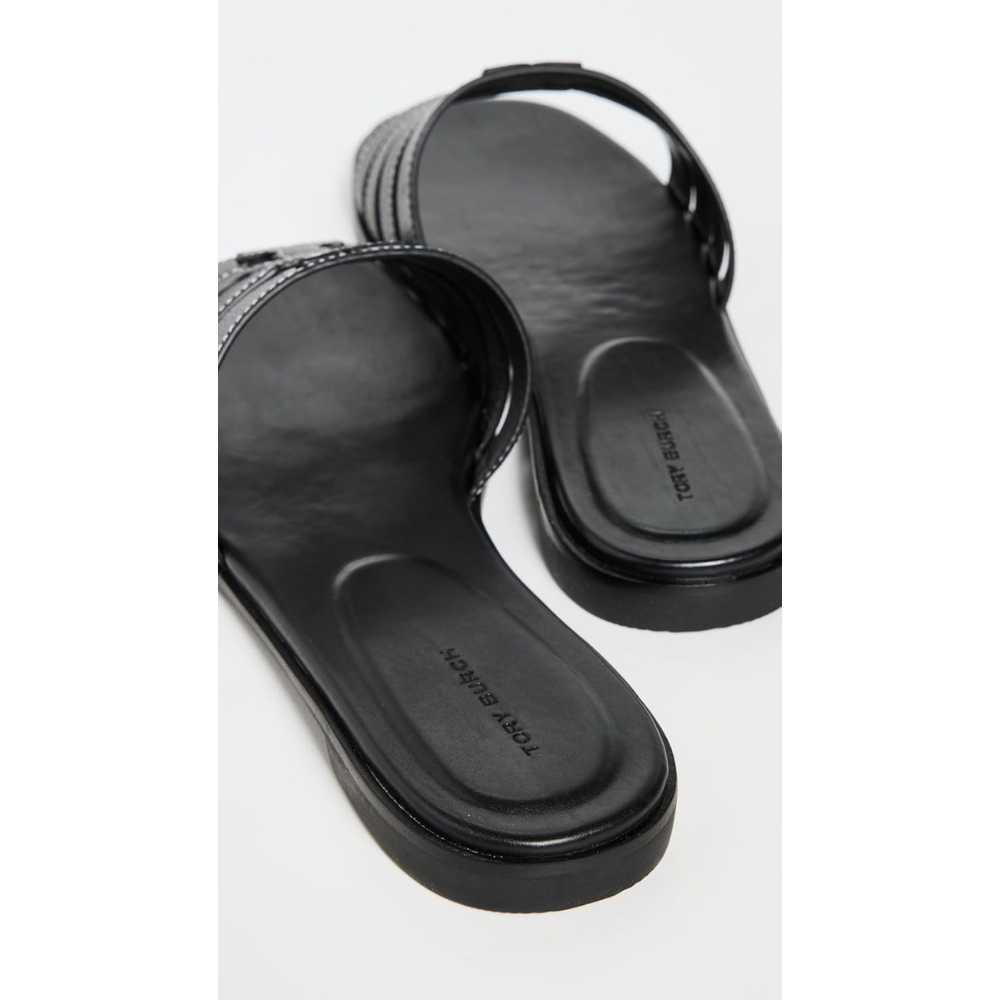 Tory Burch Women's INES Tumbled Leather Cage Slide, Perfect Black/Perfect Black