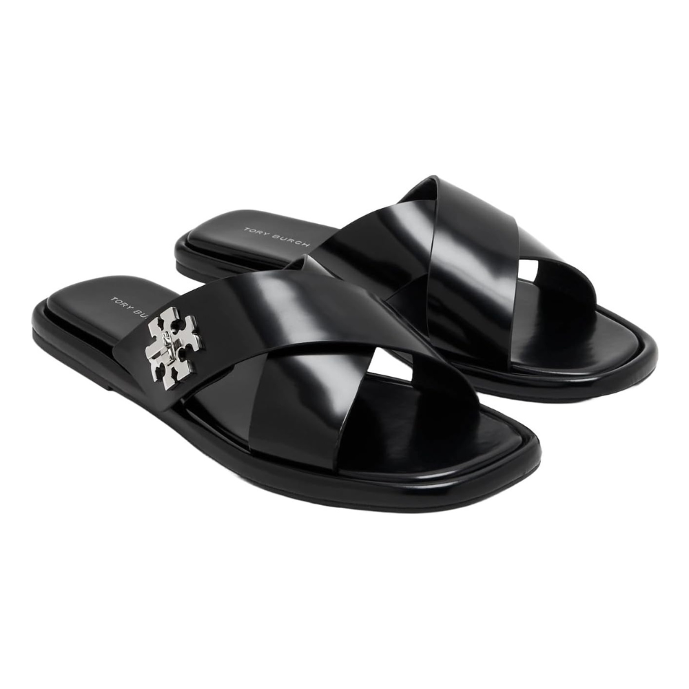 Tory Burch Women's T Lock Cross Band Slides, Perfect Black