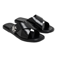 Tory Burch Women's T Lock Cross Band Slides, Perfect Black