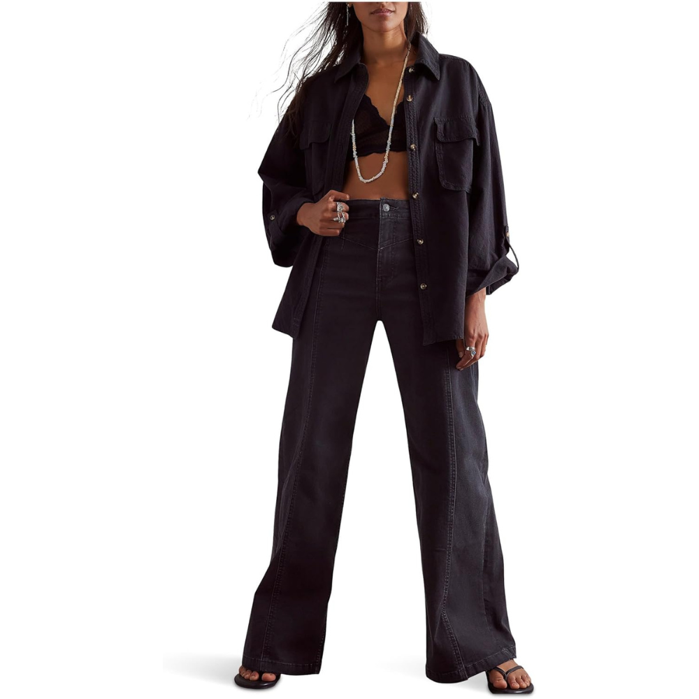 Free People Women's Libre Wide-Leg Jeans, Caf� Noir
