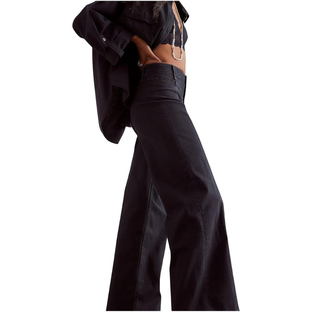 Free People Women's Libre Wide-Leg Jeans, Caf� Noir