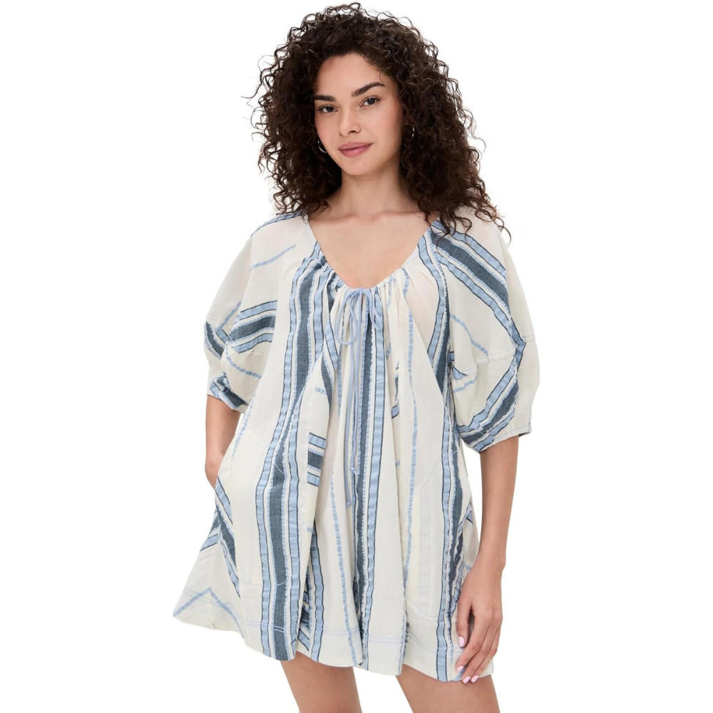 Free People Women's Bop Around Romper, Seaside Stripe Ivory