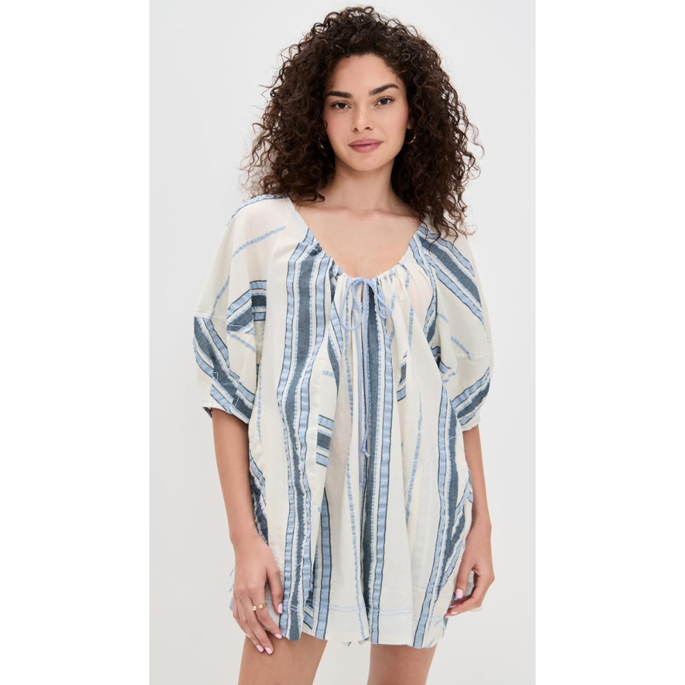 Free People Women's Bop Around Romper, Seaside Stripe Ivory