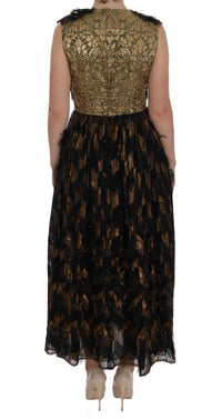 Dolce & Gabbana Black Silk Brown Fringes A-Line Women's Dress