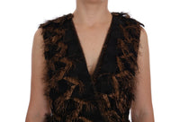 Dolce & Gabbana Black Silk Brown Fringes A-Line Women's Dress