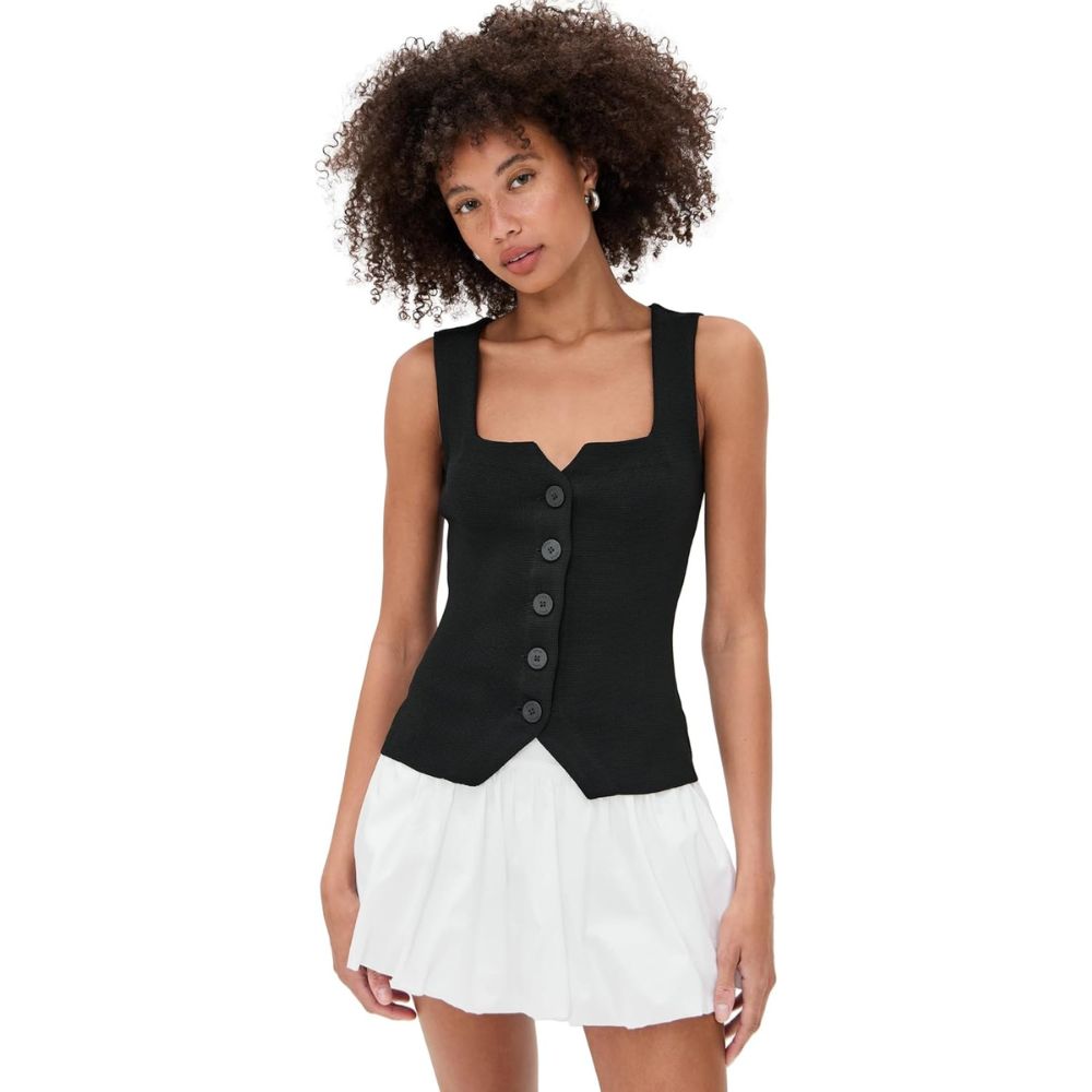 Staud Women's Marisa Ribbed Vest, Black