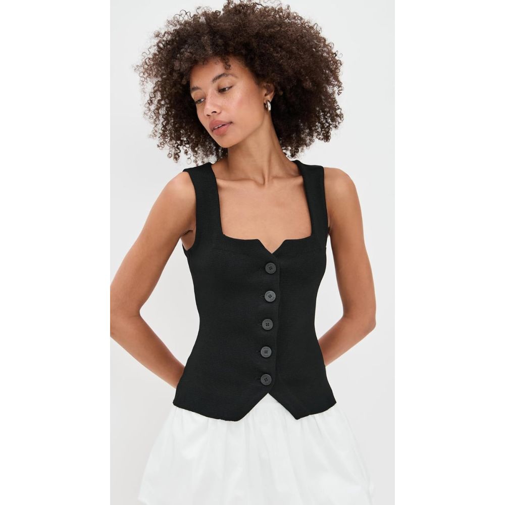 Staud Women's Marisa Ribbed Vest, Black