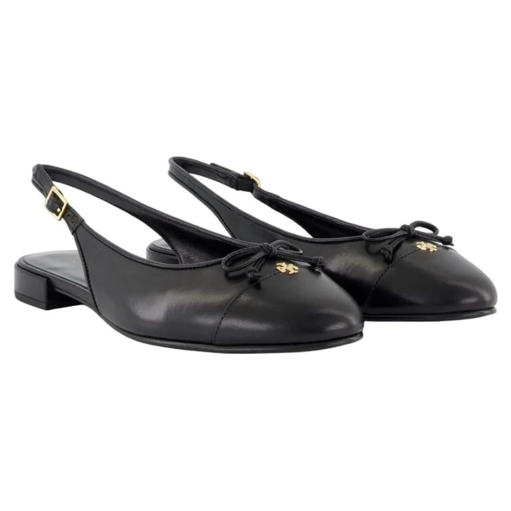 Tory Burch Women's Cap-Toe Slingback Leather Ballet Sandals, Perfect Black