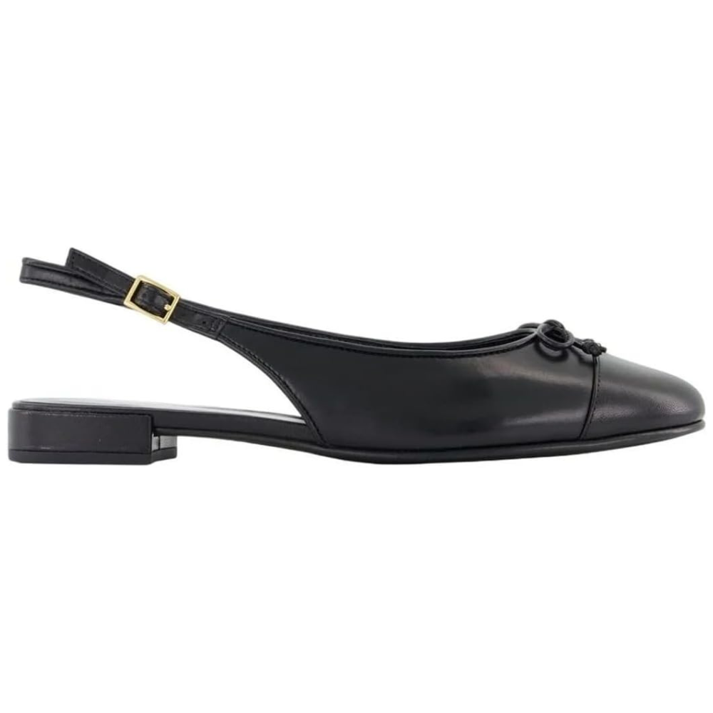 Tory Burch Women's Cap-Toe Slingback Leather Ballet Sandals, Perfect Black