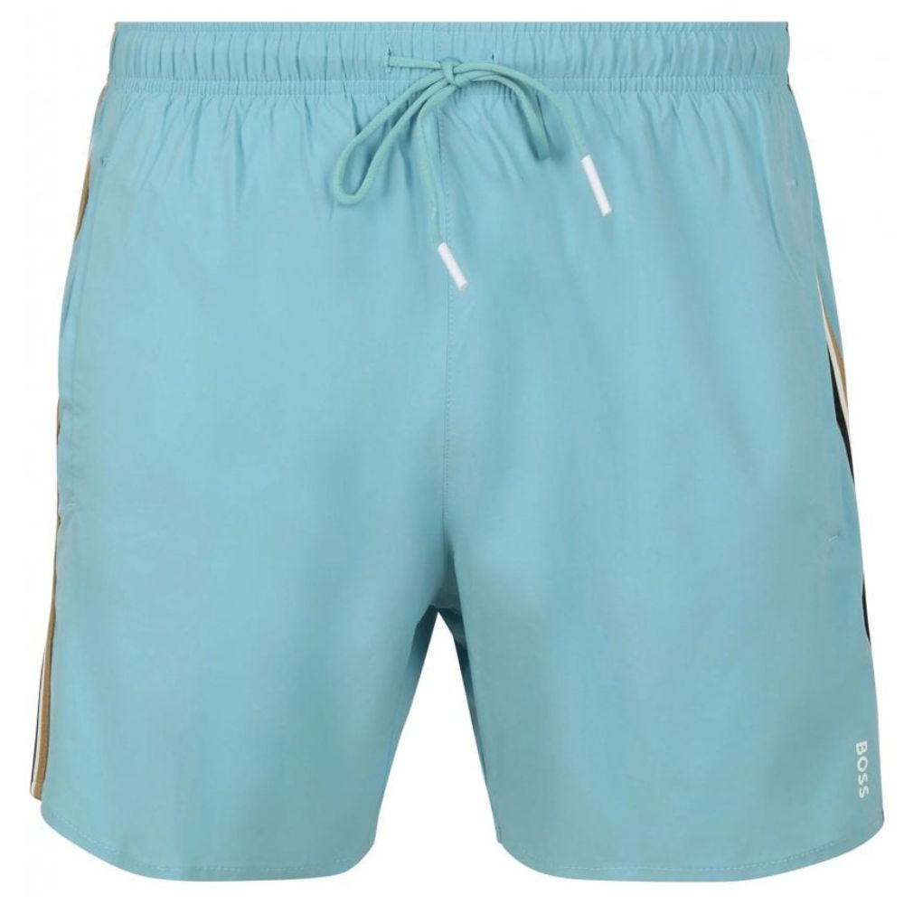 Hugo Boss Men's Iconic Stripe Swim Trunks, Light Blue
