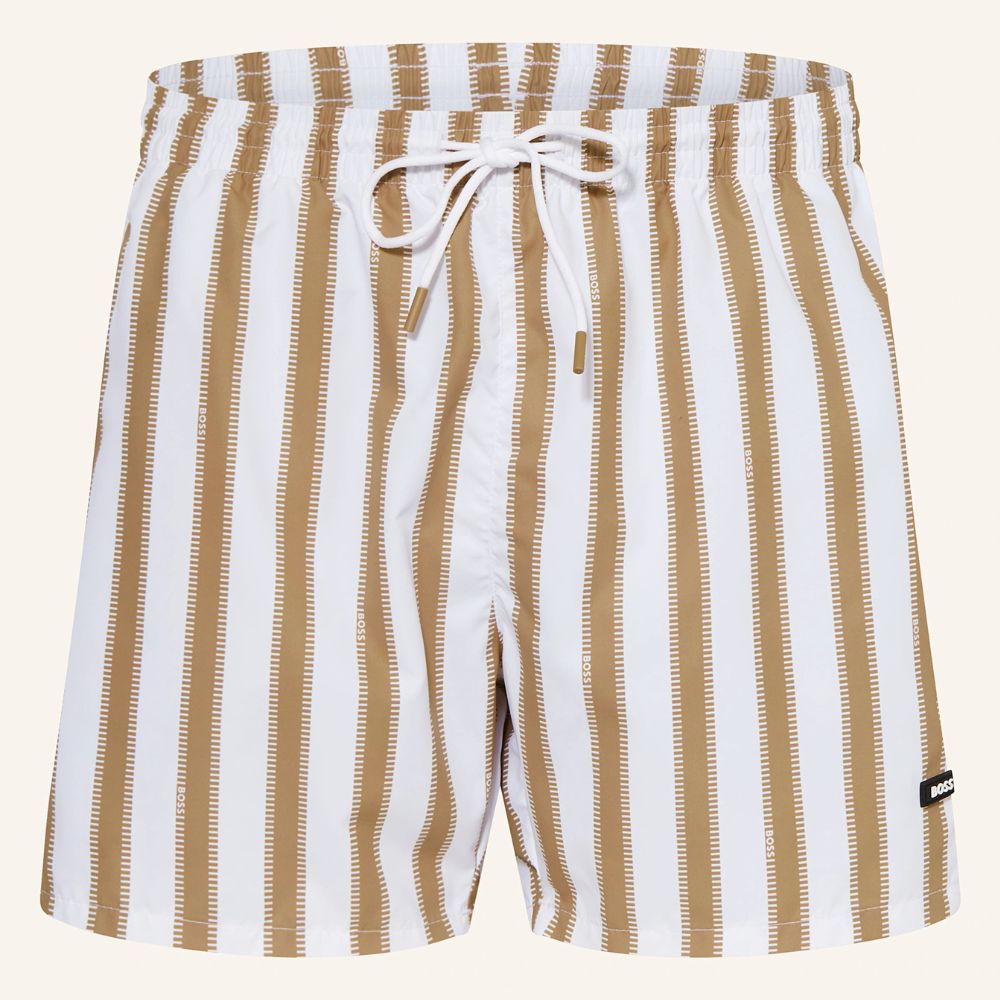 Hugo Boss Men's Pirahna Striped Swim Trunks, Natural