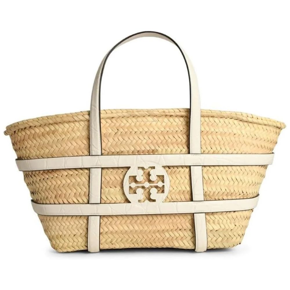 Tory Burch Women's Ella Straw Basket Tote Bag, Blanc