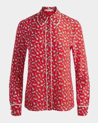 alice + olivia Willa Placket Top w/ Piping Detail, Queening