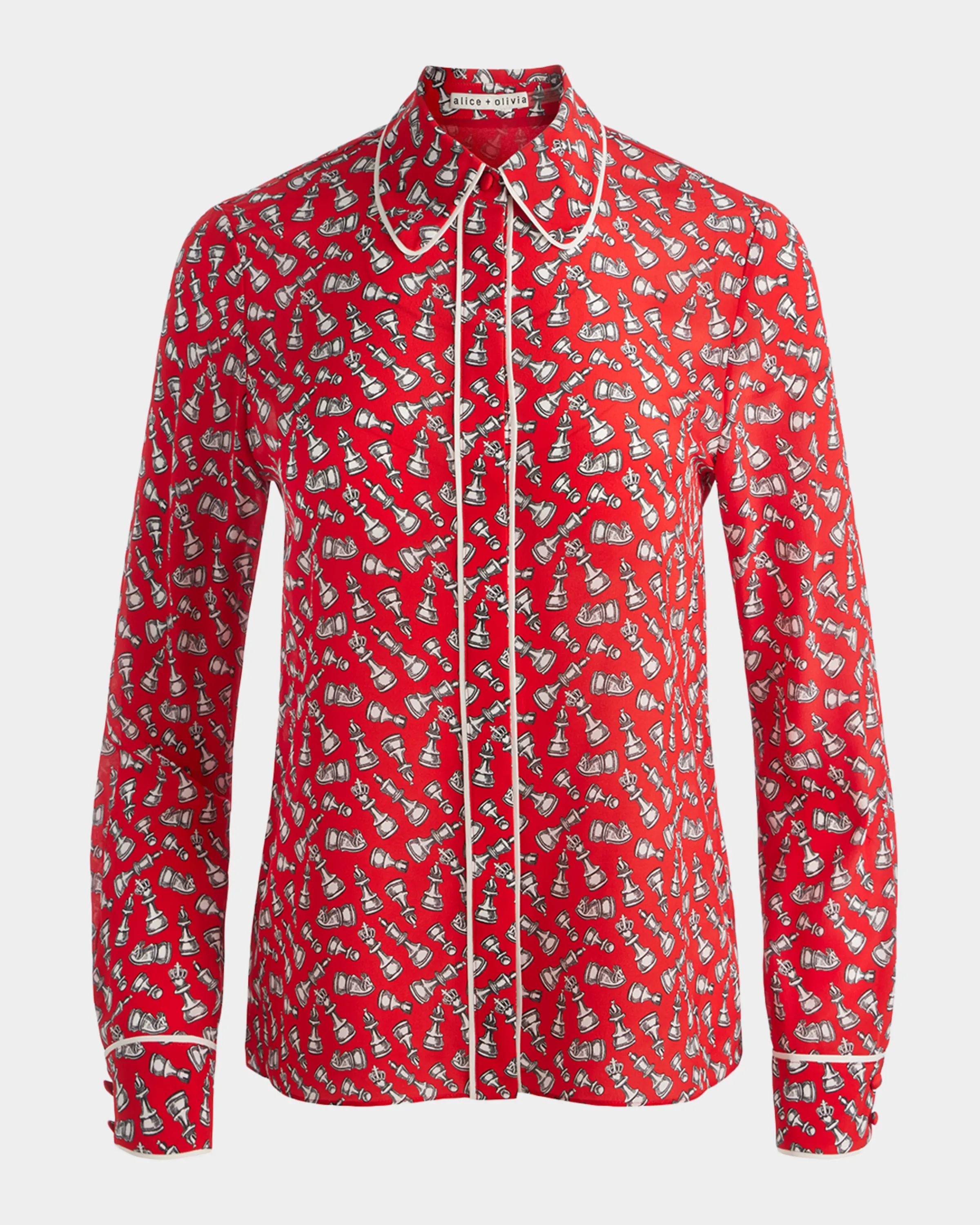 alice + olivia Willa Placket Top w/ Piping Detail, Queening