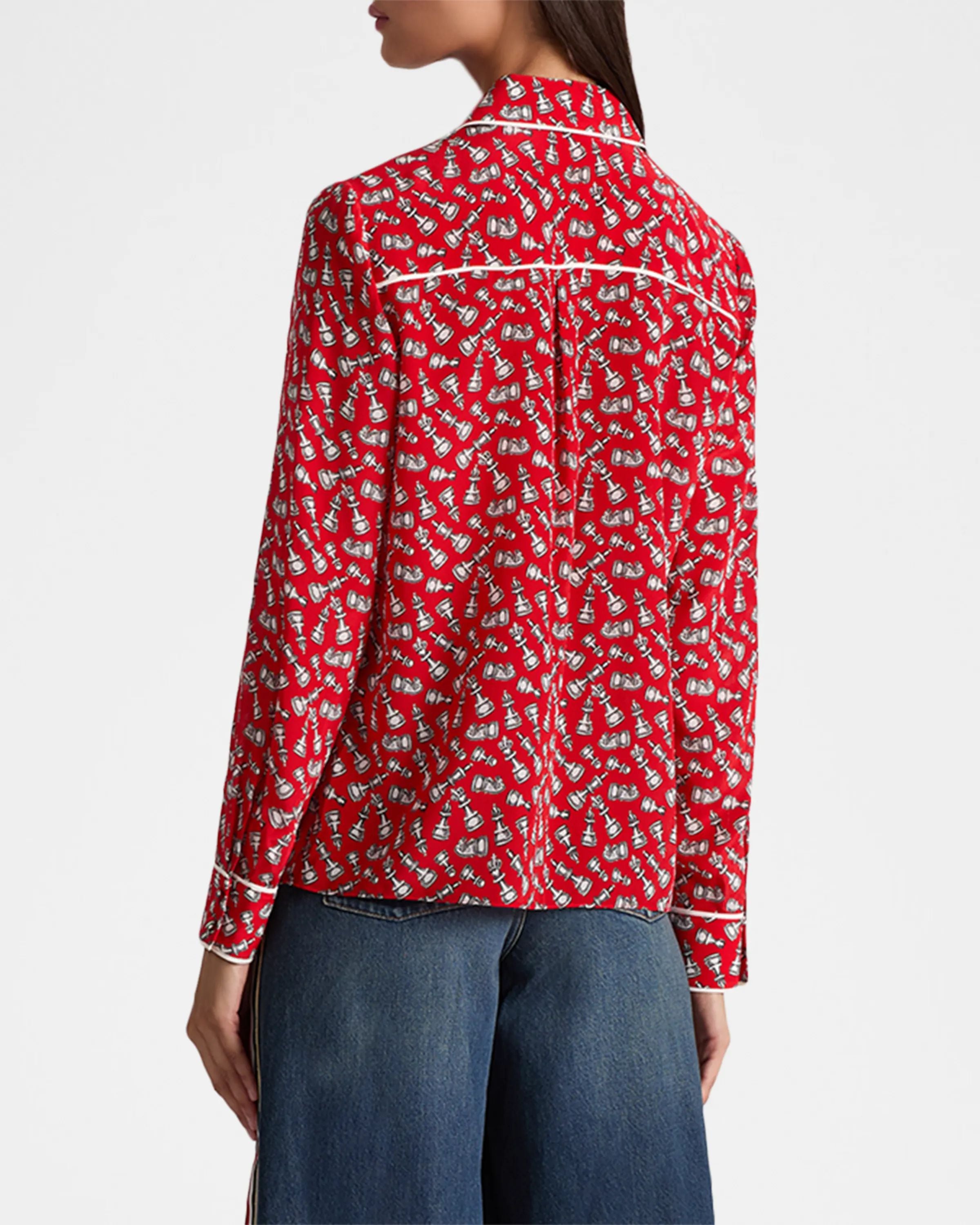 alice + olivia Willa Placket Top w/ Piping Detail, Queening