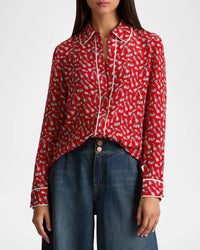 alice + olivia Willa Placket Top w/ Piping Detail, Queening