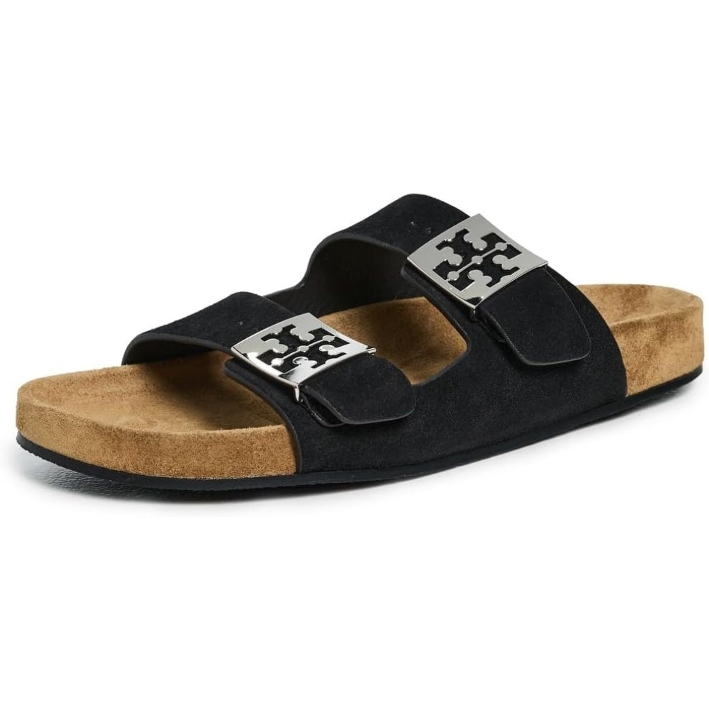Tory Burch Women's Mellow Suede Slides, Perfect Black/Light Teak