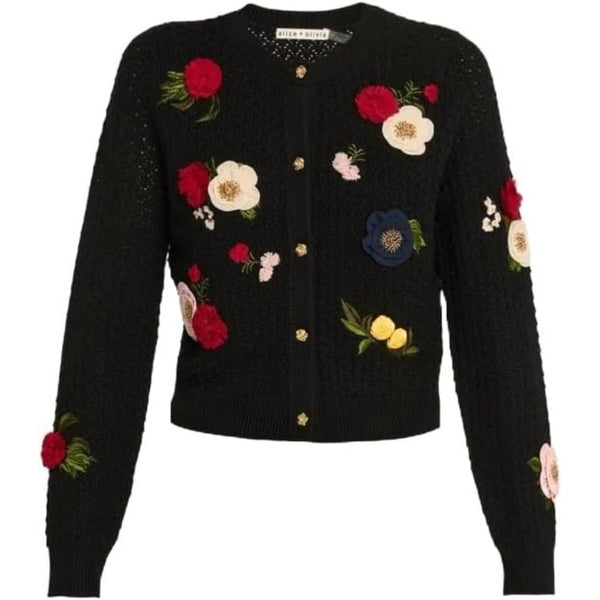 alice + olivia Dollia Floral Wool Cardigan, Black Multi – Bluefly