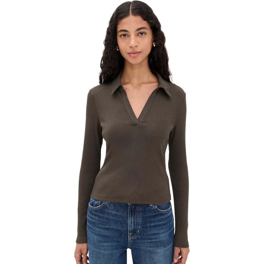 Veronica Beard Women's Long Sleeve Kearny Tee, Dark Umber