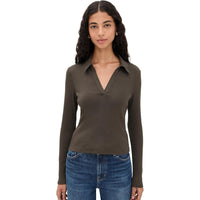Veronica Beard Women's Long Sleeve Kearny Tee, Dark Umber