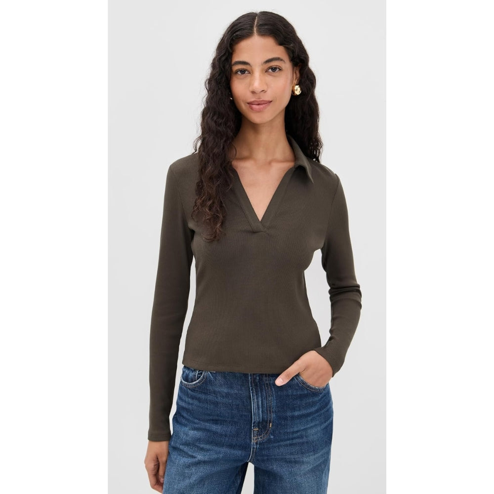 Veronica Beard Women's Long Sleeve Kearny Tee, Dark Umber