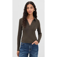 Veronica Beard Women's Long Sleeve Kearny Tee, Dark Umber