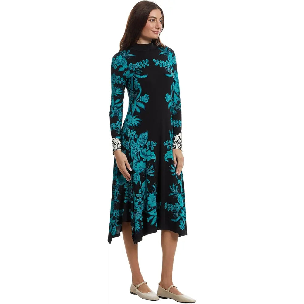Johnny Was Women's Janie Hankerchief Hem Mock Neck Dress, Delphini