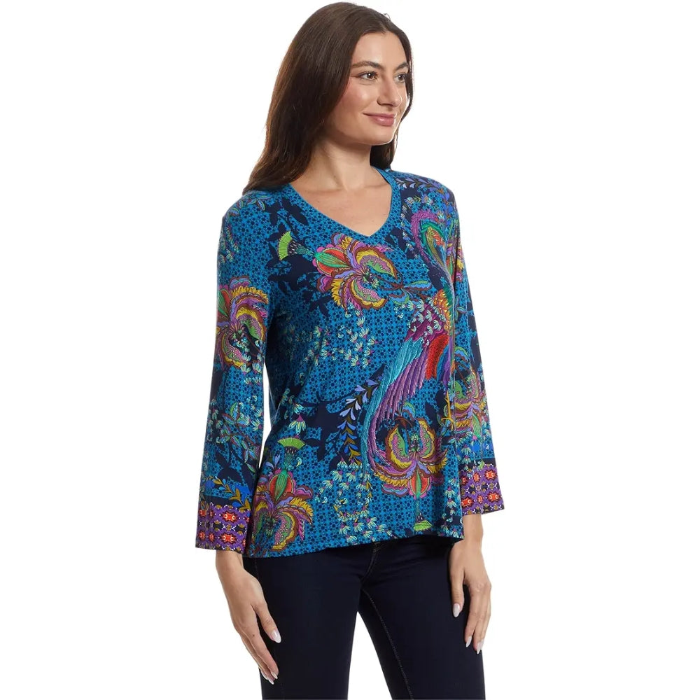 Johnny Was Women's Janie V-Neck Kimono Sleeve Tee, Thalassa