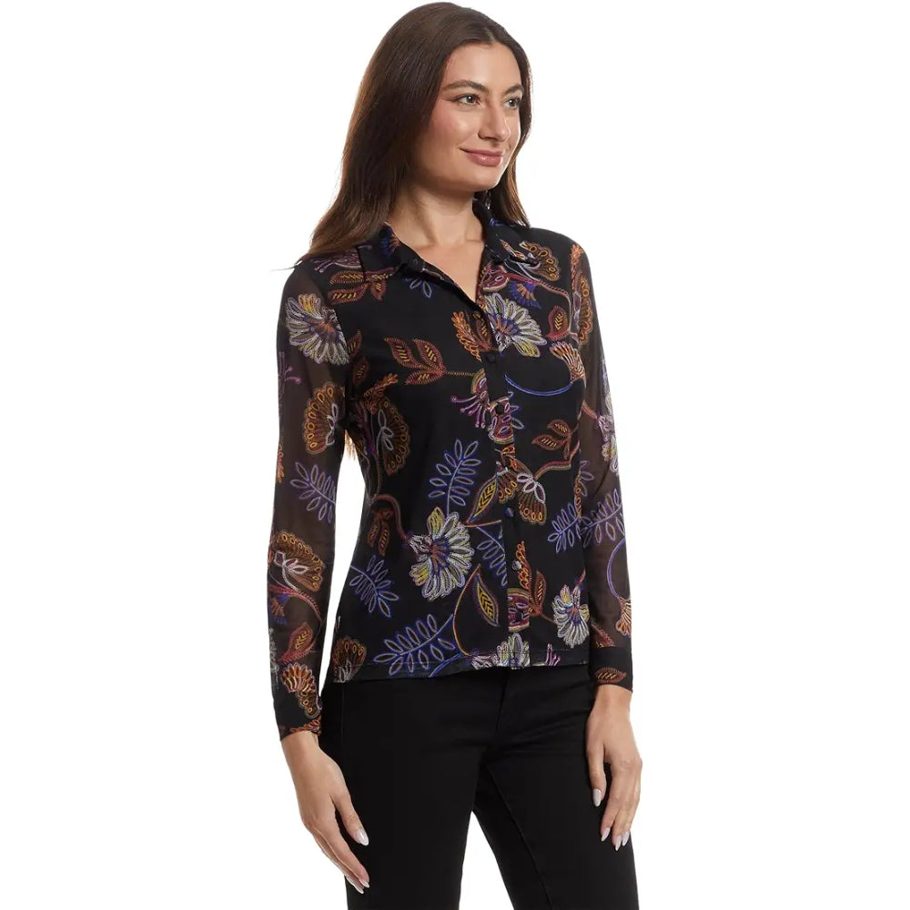 Johnny Was Women's Janie Smocked Sleeve Tee, Delphini