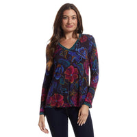 Johnny Was Women's Janie Long Sleeve V-Neck Swing Tee, Aphaia