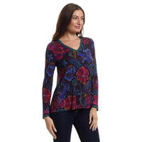 Johnny Was Women's Janie Long Sleeve V-Neck Swing Tee, Aphaia