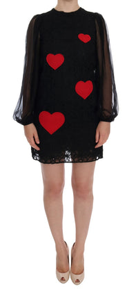 Dolce & Gabbana Black Lace Red Heart Shift Women's Dress