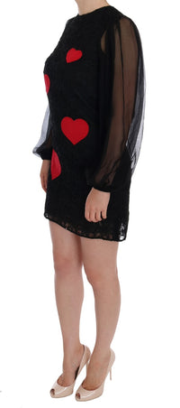 Dolce & Gabbana Black Lace Red Heart Shift Women's Dress