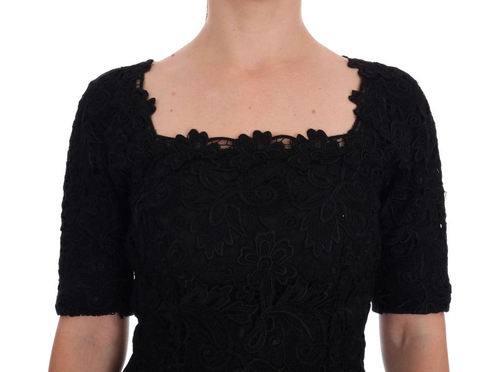 Dolce & Gabbana Black Floral Ricamo Sheath Women's Dress