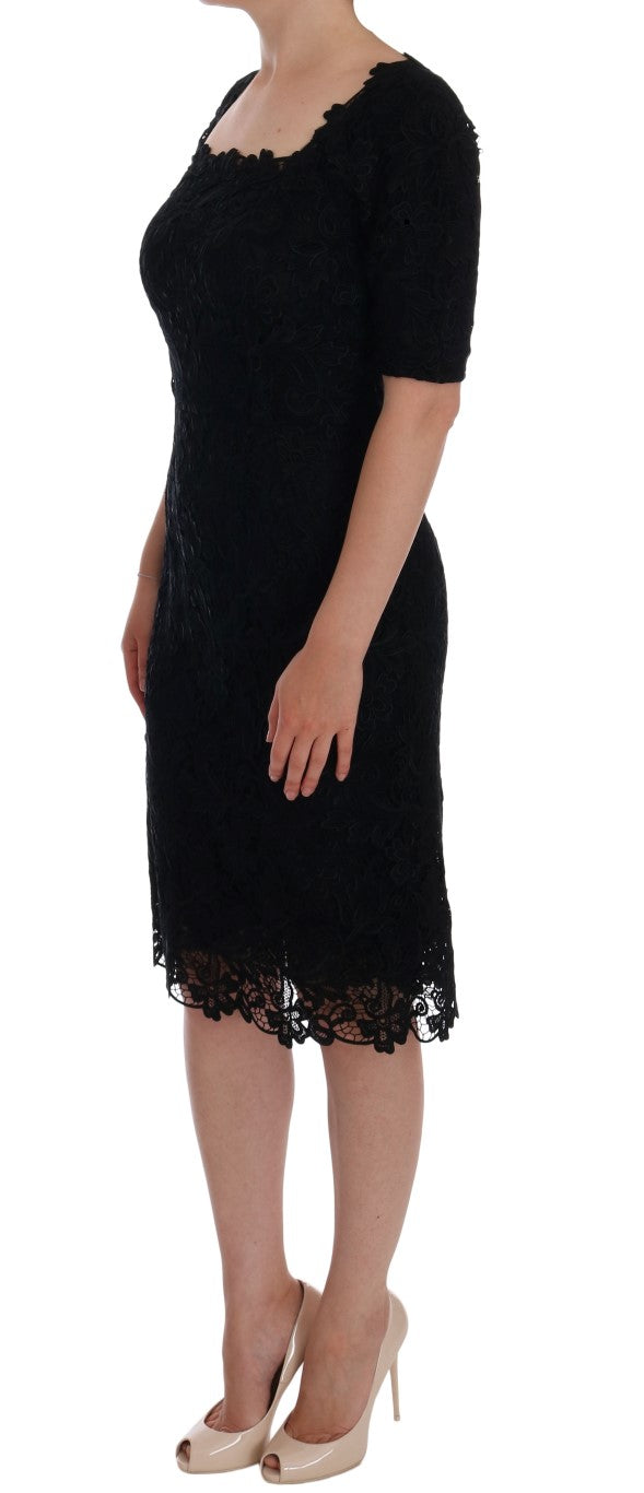 Dolce & Gabbana Black Floral Ricamo Sheath Women's Dress
