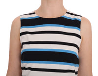 Dolce & Gabbana Blue White Striped Silk Stretch Shift Women's Dress