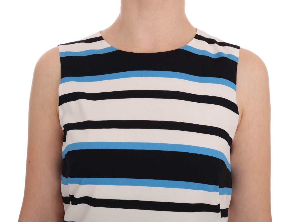 Dolce & Gabbana Blue White Striped Silk Stretch Shift Dress - IT38|XS