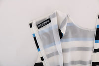 Dolce & Gabbana Blue White Striped Silk Stretch Shift Women's Dress