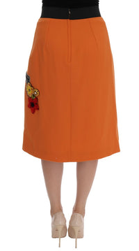 Dolce & Gabbana Orange Wool Crystal Sequin Appliques Women's Skirt