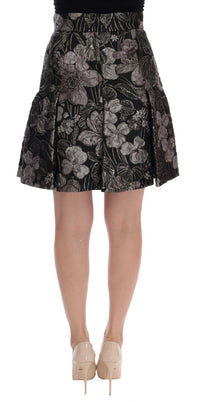 Dolce & Gabbana Black Silver Brocade Floral Women's Skirt