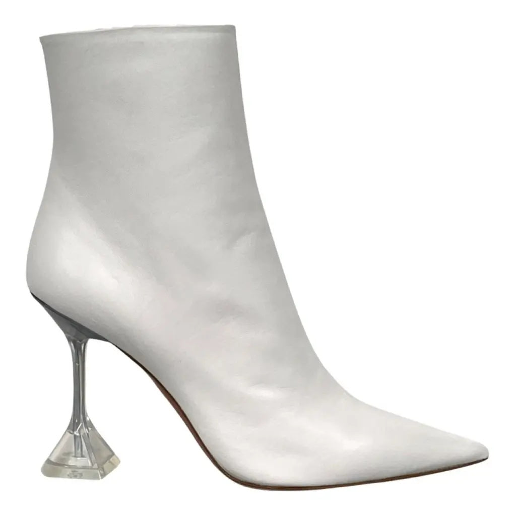 Amina Muaddi Women's Giorgia 95mm Leather Zipper Ankle Boots, White
