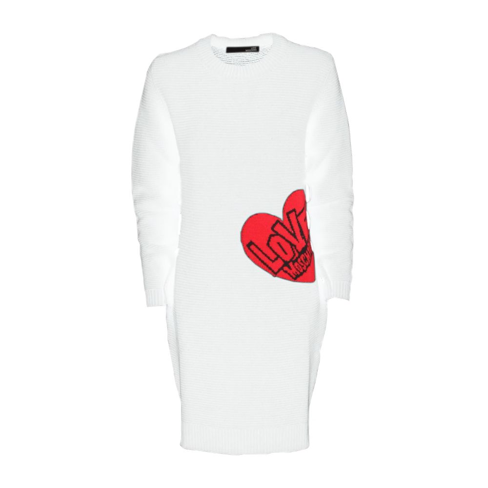 Love Moschino Chic Heart Pattern Knit Dress in Women's White