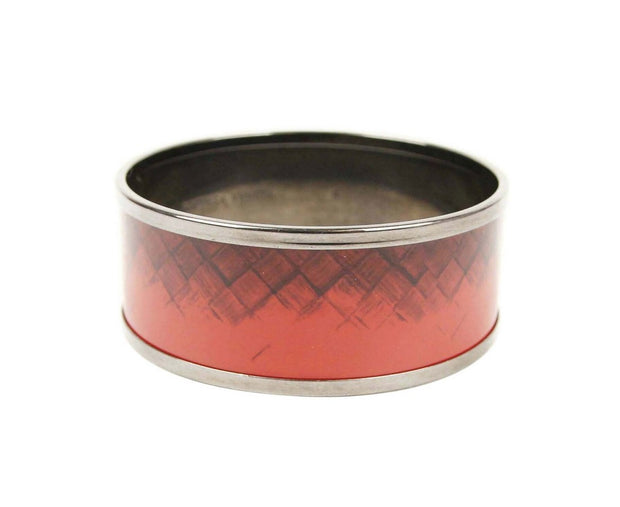 Bottega Veneta Women's Red / Black Enamel Metal Woven Print Small Bracelet 452832 6423