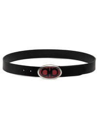 Ferragamo Men's Oval Ganigini Buckle Leather Belt, Black, 110