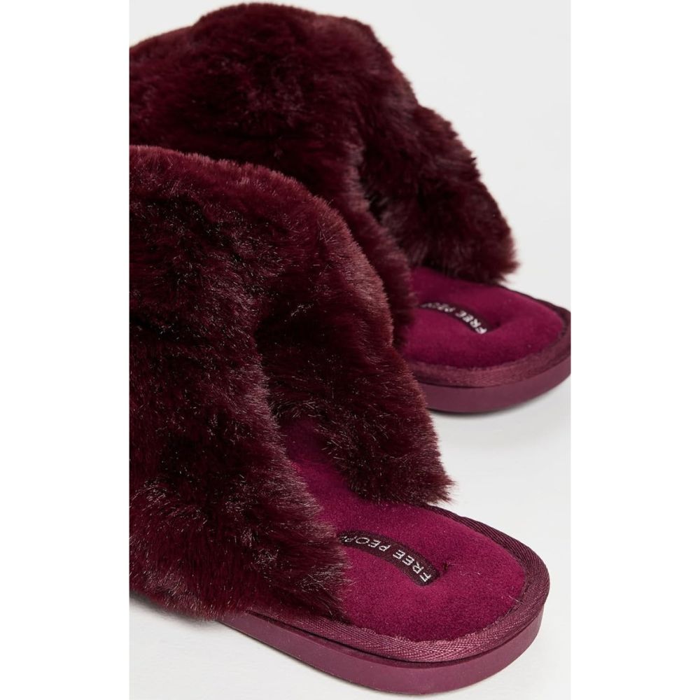 Free People Women's Snowball Slippers, Cabernet Faux Fur